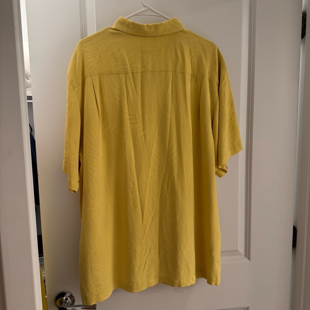 Tommy Bahama 100% Silk Shirt Men's LG Yellow Palm Print Resort - Picture 2 of 11